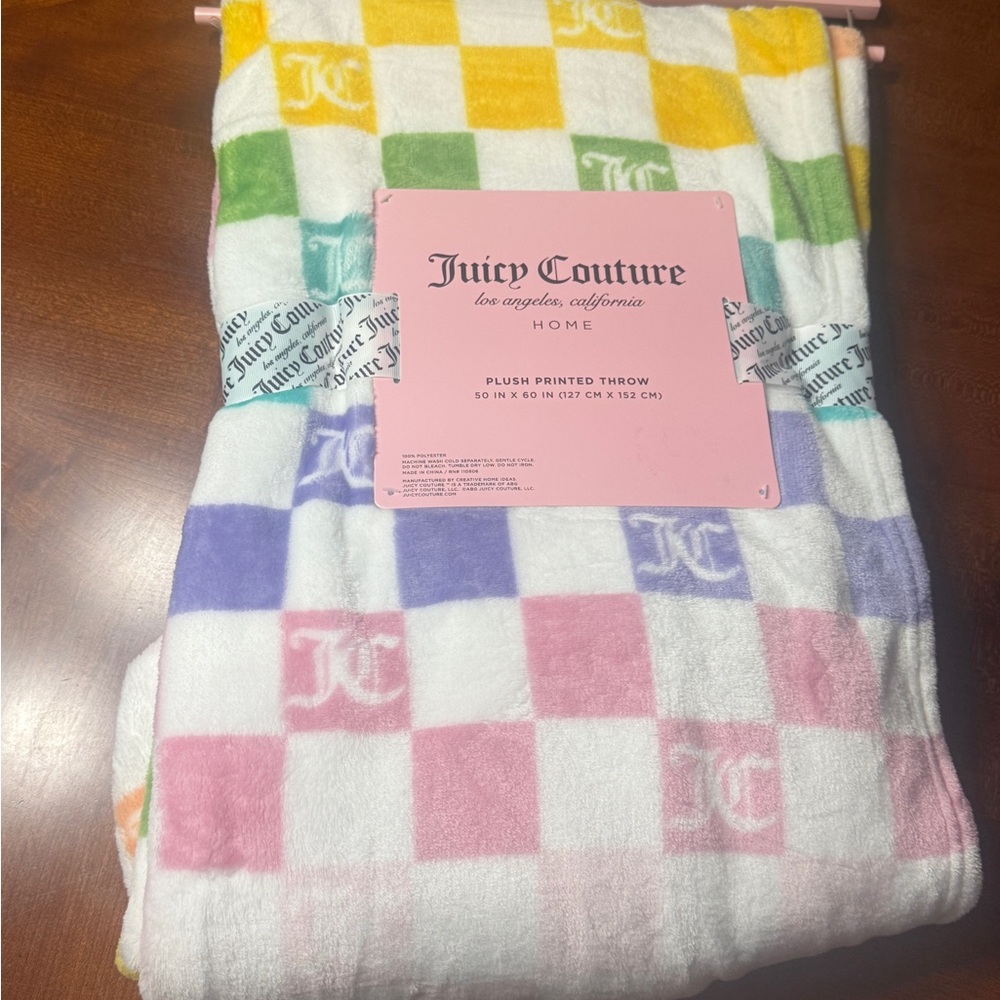 Juicy Couture Colorful Checkered Plush Throw